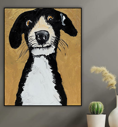 Original Abstract Oil Painting On 50 x 40cm Canvas Gold Background ‘Protector’ Dog