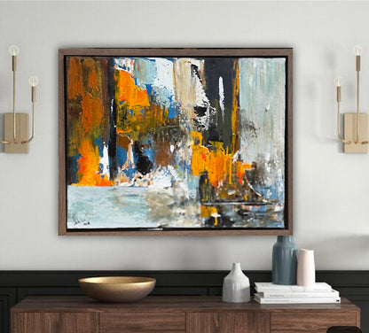 Framed Original Abstract contemporary Oil Painting On Canvas 60x50cm London Dusk Oka