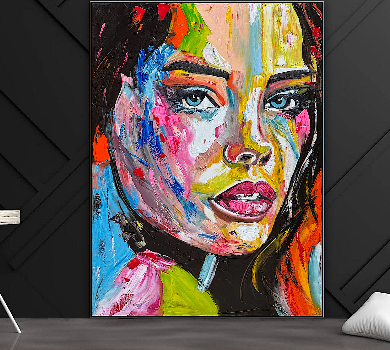 Contemporary Abstract Original Oil Painting On 100 x 80cm Canvas Chromatic Gaze woman portrait