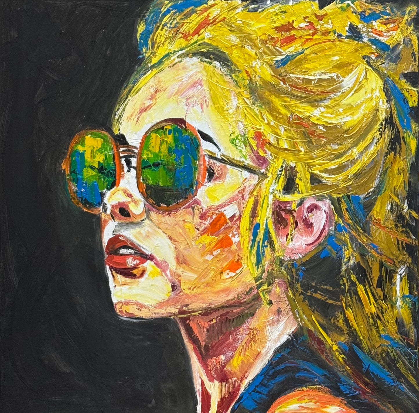 Abstract Original Oil Painting On Canvas 80x80cm Blondie Portrait of Woman textured