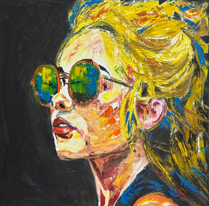 Abstract Original Oil Painting On Canvas 80x80cm Blondie Portrait of Woman textured