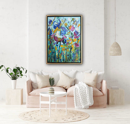 Framed in gold Textured Original Abstract Oil Painting On Canvas 50 x 40cm Eden Gardens