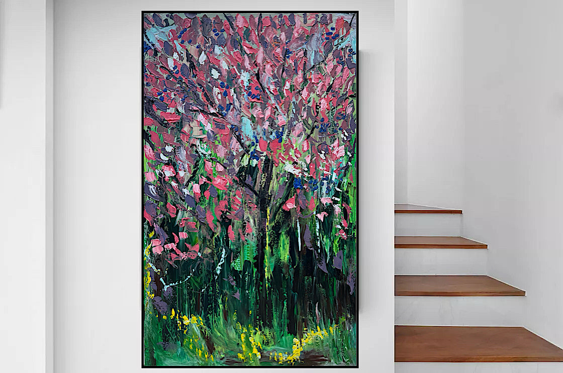 Original Abstract Oil Painting On Canvas 153 x 92cm Magnolia tree Oka