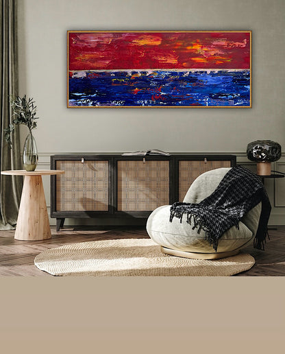 Abstract original Oil Painting On Canvas ‘Orange horizon’ 120cm X 50cm textured landscape