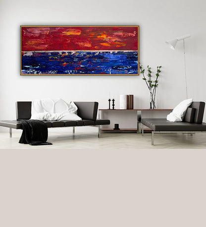 Abstract original Oil Painting On Canvas ‘Orange horizon’ 120cm X 50cm textured landscape