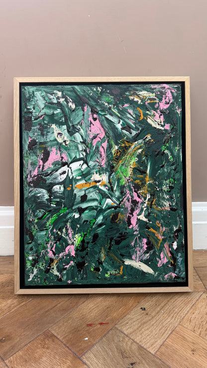 Framed in oak Original Abstract contemporary Oil Painting On Canvas 40x33cm Orchard II Oka