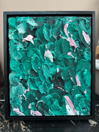 Framed in black textured Original Contemporary Abstract Oil Painting On Canvas 28x33cm Garden Love