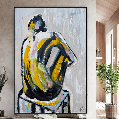 Contemporary Abstract Original Oil Painting On Canvas 90x60cm Seating Nude oka