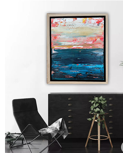 Framed in oak Original Abstract contemporary Oil Painting On Canvas 38x33cm  textured Oka Elysian Waters