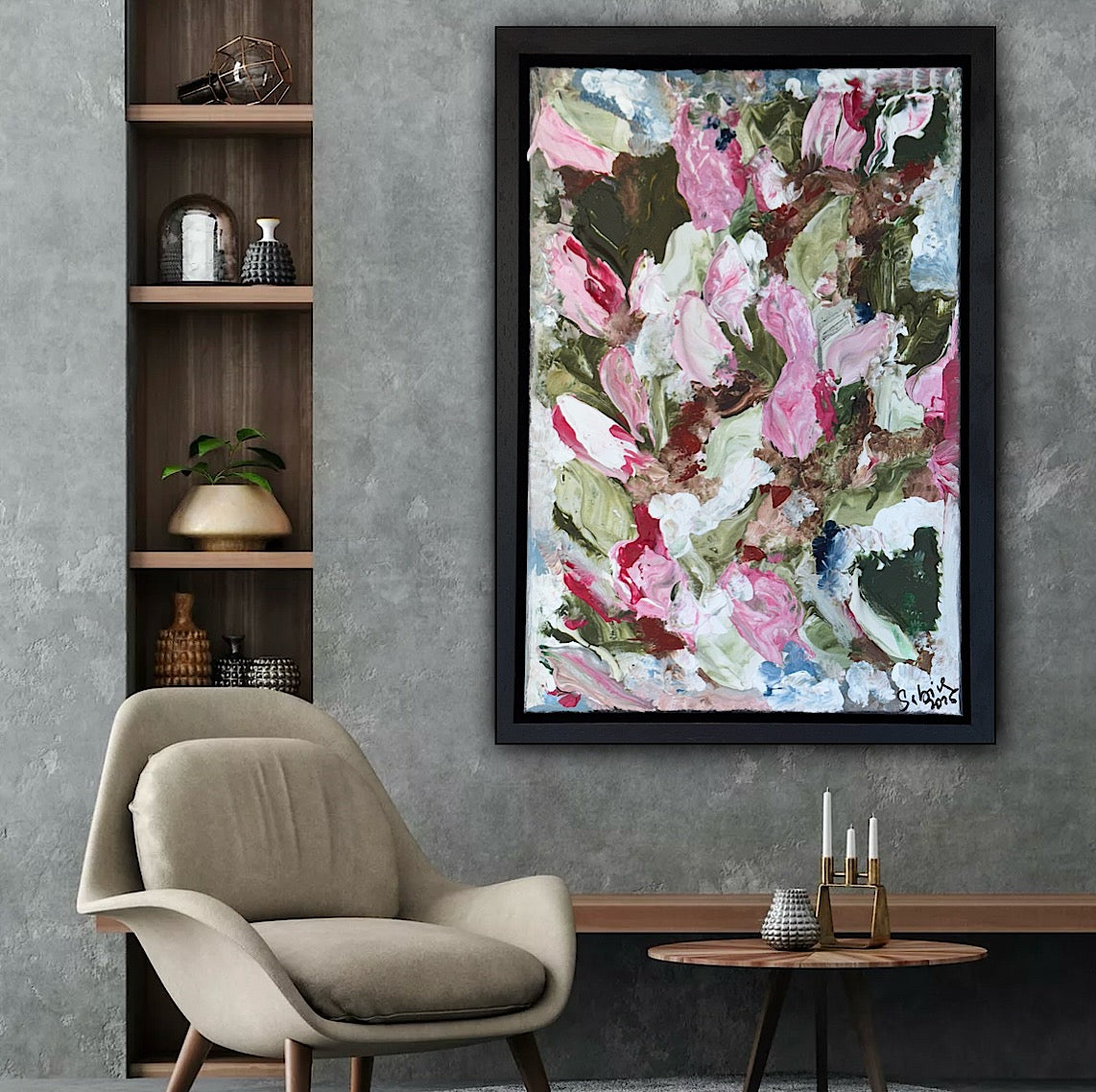 Framed in boack oak frame Textured Original Abstract Oil Painting On Canvas 30 x 40cm Meadow 2