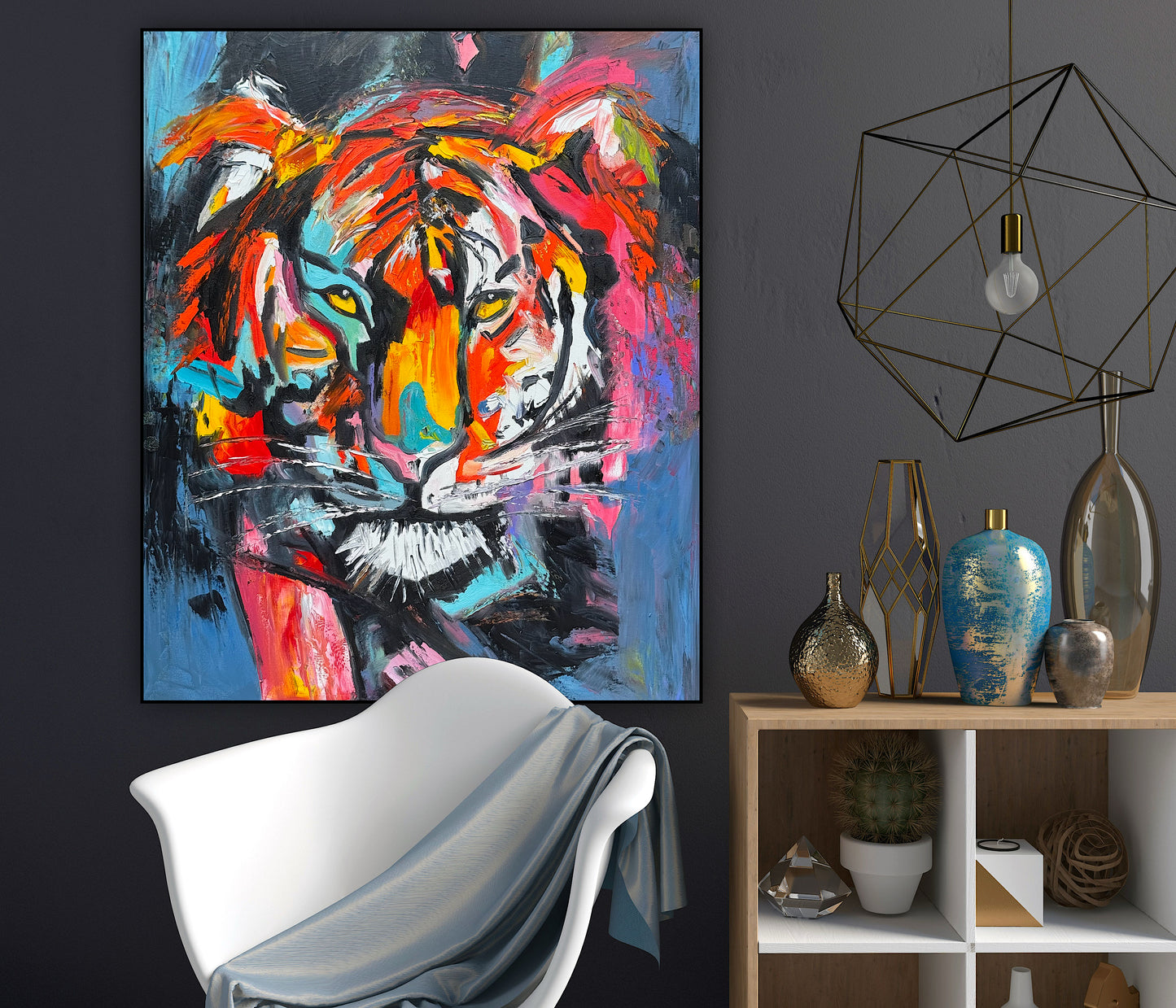 Contemporary Abstract Original Oil Painting On 90 x 76cm Canvas ‘Wild Majesty’’ Tiger