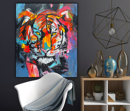 Contemporary Abstract Original Oil Painting On 90 x 76cm Canvas ‘Wild Majesty’’ Tiger