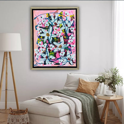 Framed Original Abstract contemporary Oil Painting On Canvas 40 x 30cm white Flowers Oka