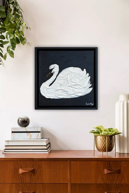 Framed Original Abstract contemporary Oil Painting On Canvas 30x30cm Swan Nocturne oka