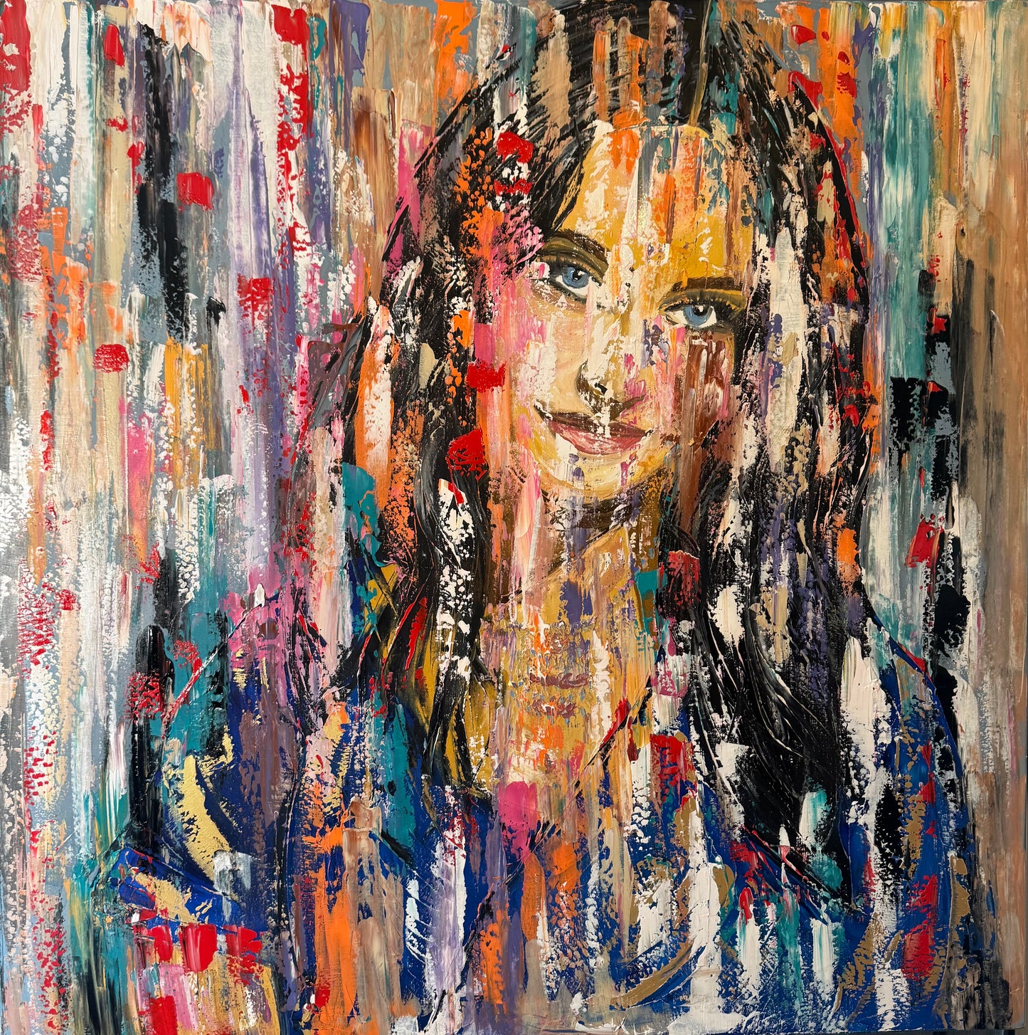 Oka Original Abstract Oil Painting On deep edge Canvas 120 x 120cm ‘Sapphire Eyes’