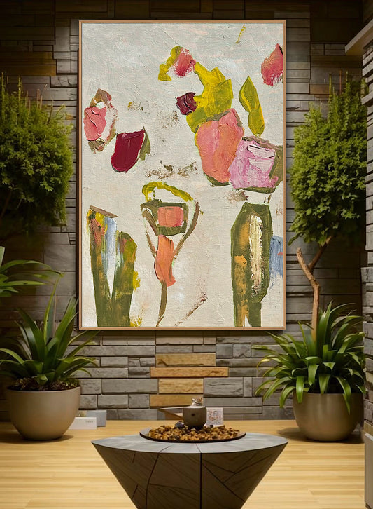 Oka Style Abstract contemporary Oil Painting On Canvas 80 x 60cm Orcia flower