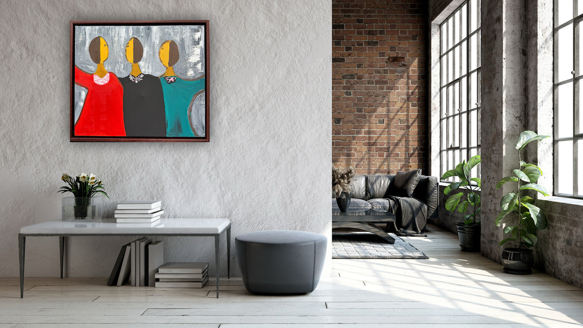 Framed in mahogany textured Original Contemporary Abstract Oil Painting On Canvas 43x37cm Coffee time