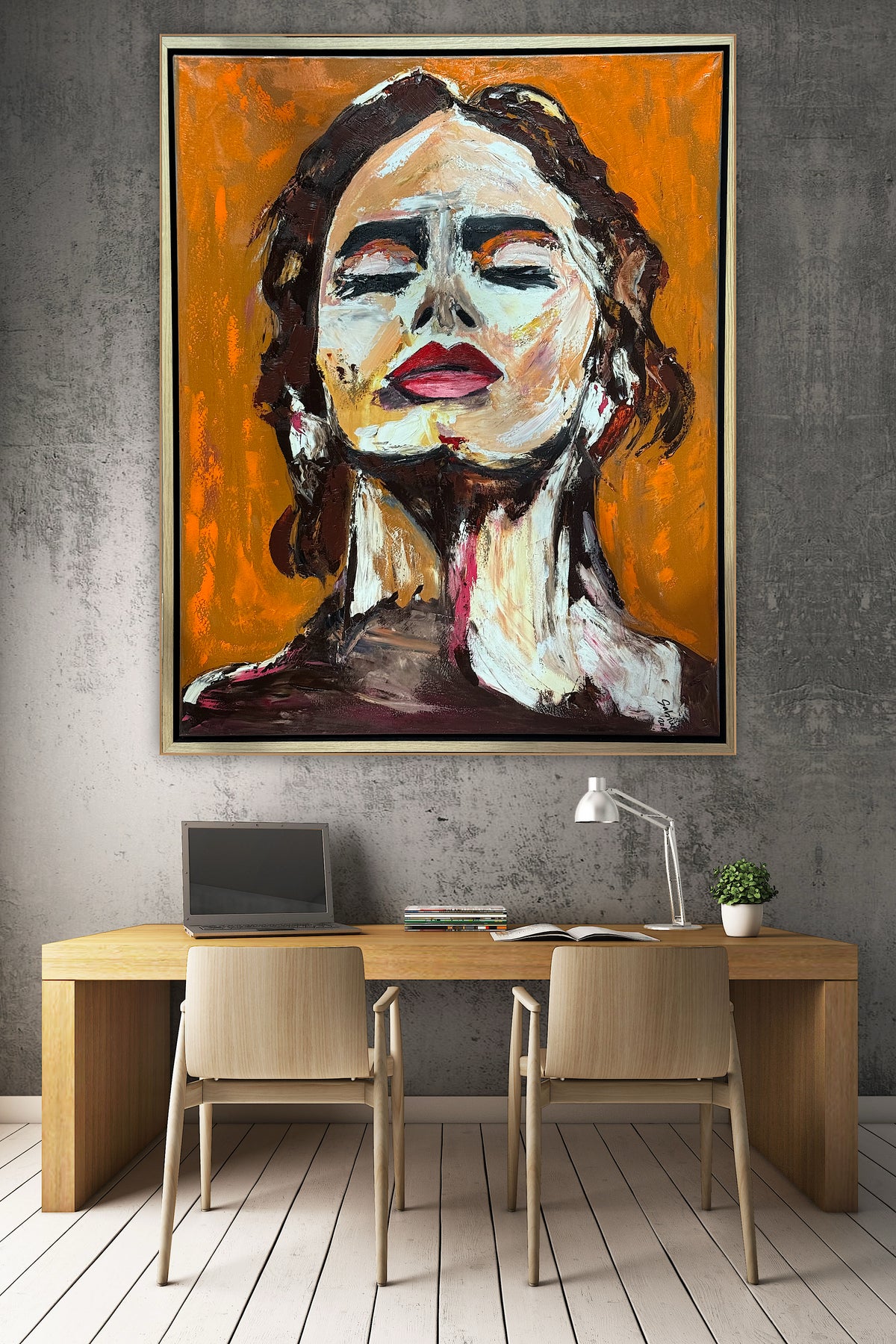 Richter StyLe Abstract Original Oil Painting On Canvas 100x80cm Ember Muse portrait framed in oak