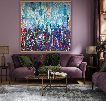 Large Abstract Original Oil Painting On 100 x100cm canvas textured Oka Wild reflections