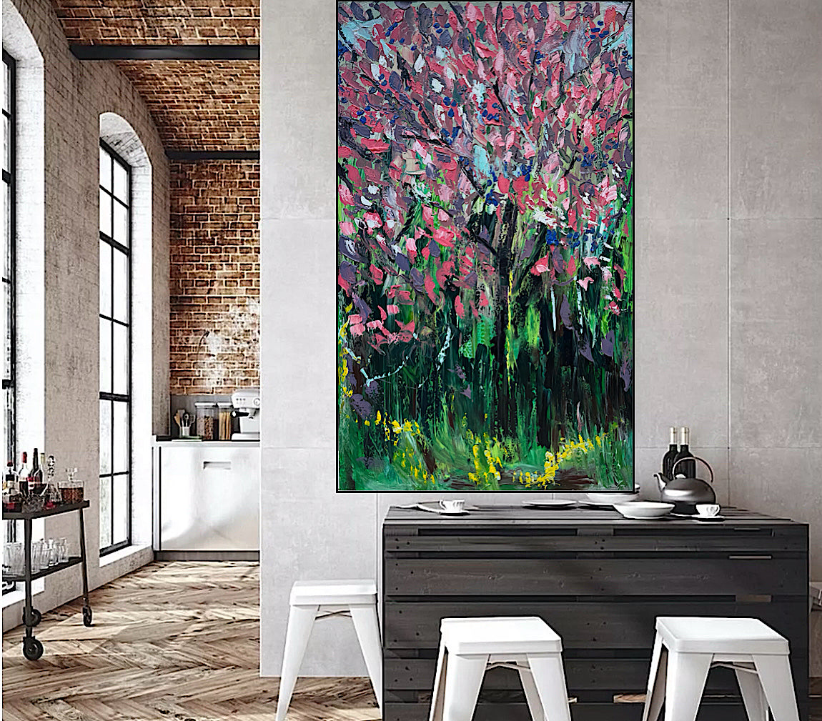 Original Abstract Oil Painting On Canvas 153 x 92cm Magnolia tree Oka