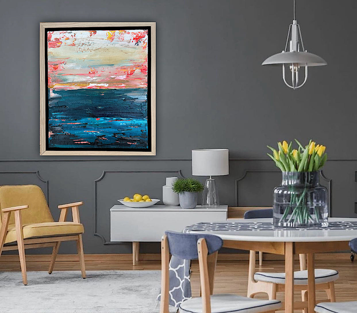 Framed in oak Original Abstract contemporary Oil Painting On Canvas 38x33cm  textured Oka Elysian Waters