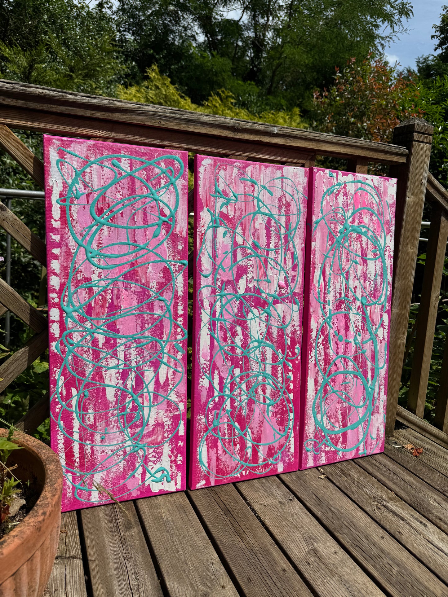 Oka set of 3 Modern Abstract Original Oil Paintings On Canvas ‘’Japan blossom’ 80 x 90 cm overall