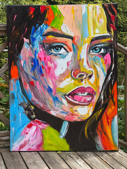 Contemporary Abstract Original Oil Painting On 100 x 80cm Canvas Chromatic Gaze woman portrait