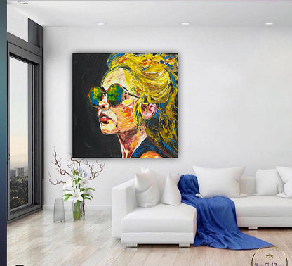 Abstract Original Oil Painting On Canvas 80x80cm Blondie Portrait of Woman textured