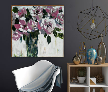 Contemporary Abstract Original Oil Painting On 60x60cm on Canvas Roses in the Vase