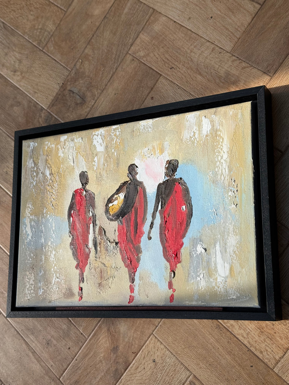 Framed in black textured Original Contemporary Abstract Oil Painting On Canvas 42x30cm Desert Walk