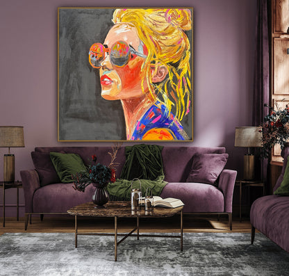 Richter Style Abstract Original Oil Painting On 100 x 100cm canvas Sunshine blondie woman portrait