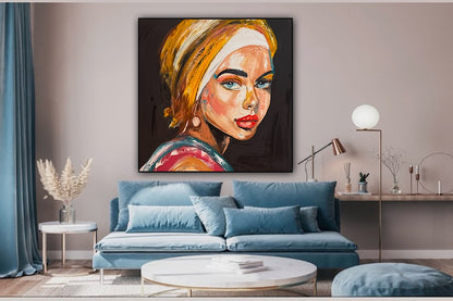 Richter Style Abstract Original Oil Painting On 90 x 90cm canvas Pillow Talk Eyes woman portrait