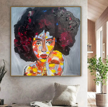 Oka Contemporary Abstract Original Oil Painting 80x80cm Canvas Woman Portrait framed