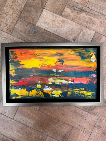 Framed in gold Original Abstract contemporary Oil Painting On Canvas 35x22cm Molten Sky