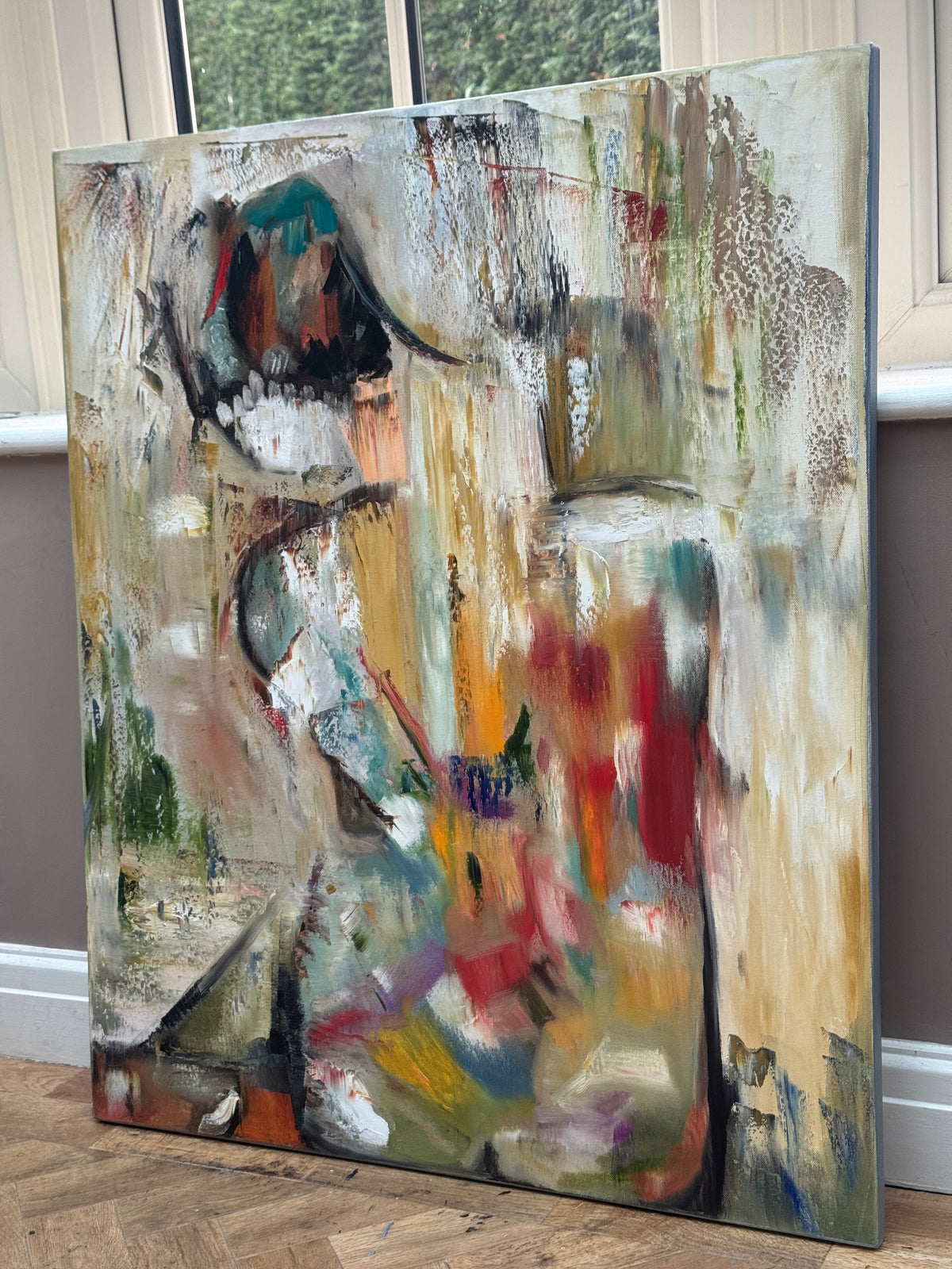 Contemporary Abstract Original Oil Painting On 90 x 76cm canvas Embered Nude