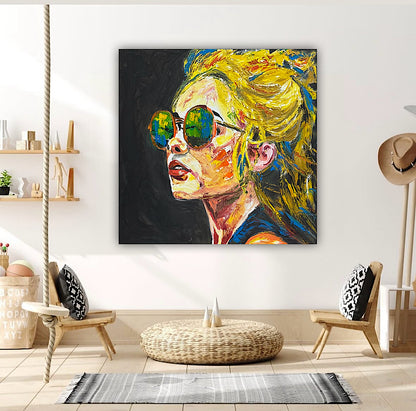 Abstract Original Oil Painting On Canvas 80x80cm Blondie Portrait of Woman textured