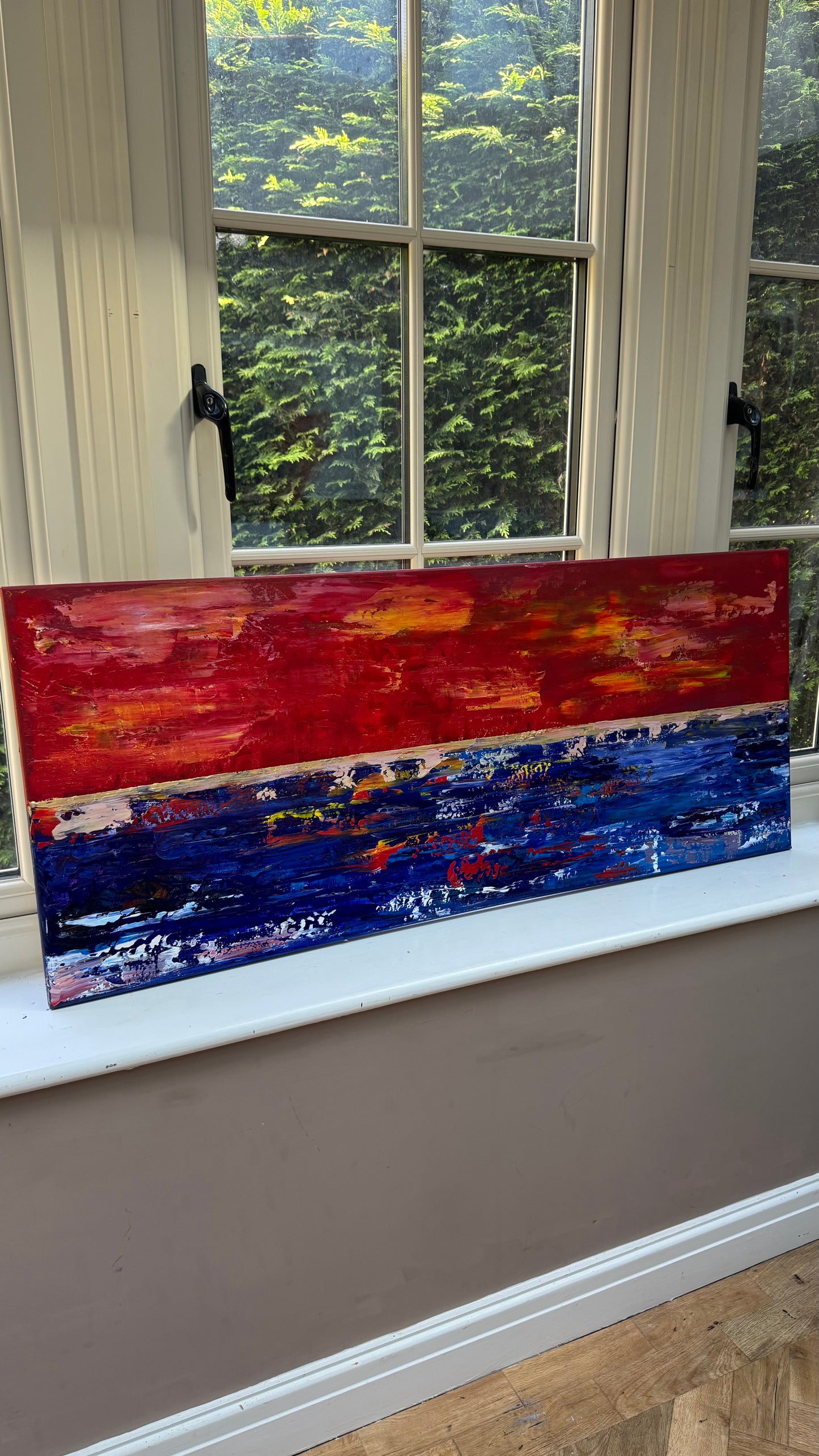 Abstract original Oil Painting On Canvas ‘Orange horizon’ 120cm X 50cm textured landscape