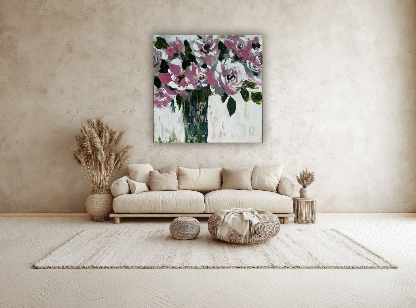Contemporary Abstract Original Oil Painting On 60x60cm on Canvas Roses in the Vase