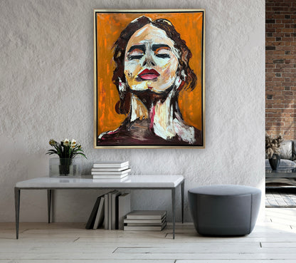 Richter StyLe Abstract Original Oil Painting On Canvas 100x80cm Ember Muse portrait framed in oak