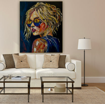 Contemporary Abstract Original Oil Painting of a woman On 90 x 76cm Canvas ‘Blondie II’ woman portrait