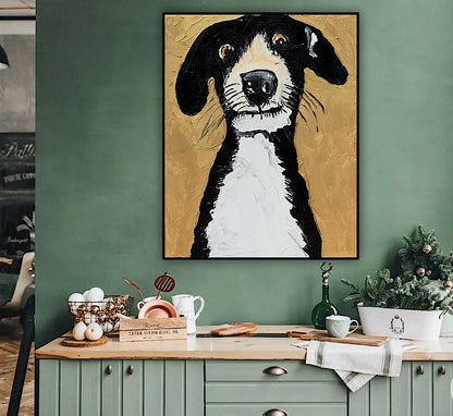 Original Abstract Oil Painting On 50 x 40cm Canvas Gold Background ‘Protector’ Dog