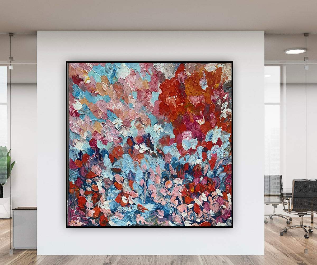 Modern Original textured Abstract Oil Painting On deep edge Canvas 120 x 120cm ‘Convergence ‘