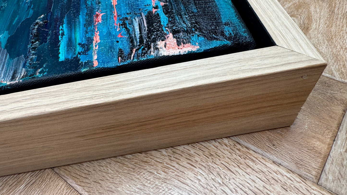 Framed in oak Original Abstract contemporary Oil Painting On Canvas 38x33cm  textured Oka Elysian Waters