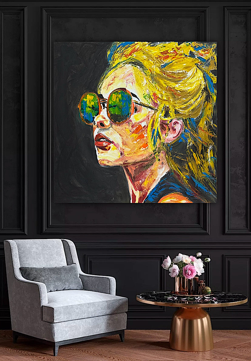 Abstract Original Oil Painting On Canvas 80x80cm Blondie Portrait of Woman textured