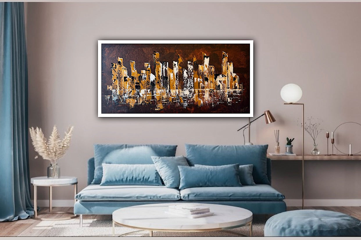 Richter Original Abstract Oil Painting On Canvas 60x120cm Cityscape escape New York