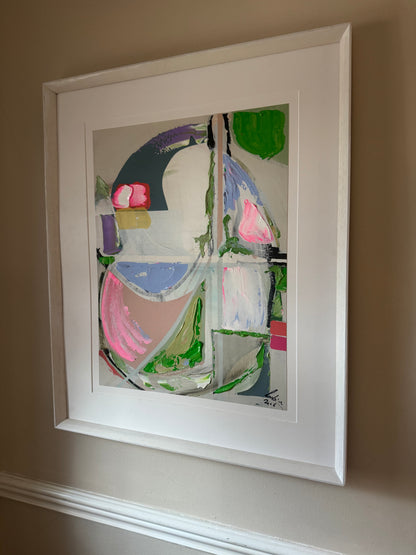 Oka Contemporary Abstract Original Oil Painting On canvas 84x68cm Summer Time framed in white
