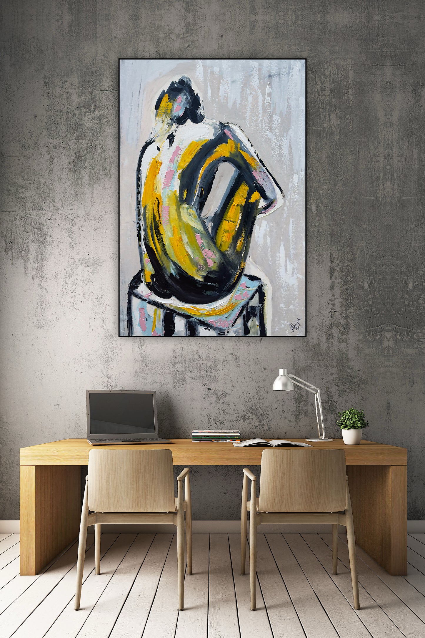 Contemporary Abstract Original Oil Painting On Canvas 90x60cm Seating Nude oka