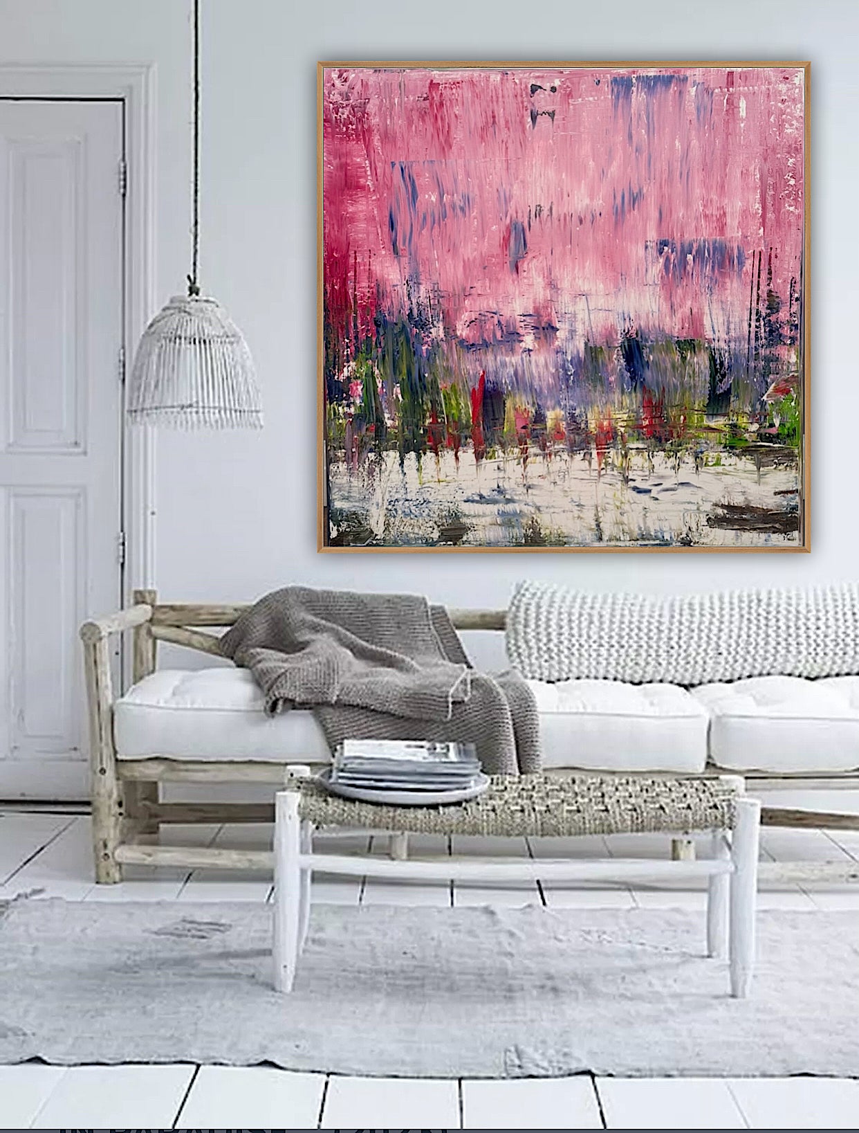 Oka style textured Original modern Abstract Oil Painting On Canvas 80 x 80cm ‘Pink Horizon’