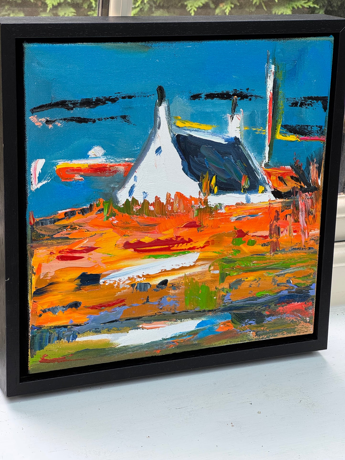 Framed in black frame Original Abstract contemporary Oil Painting On Canvas 32x32cm Irish wilds