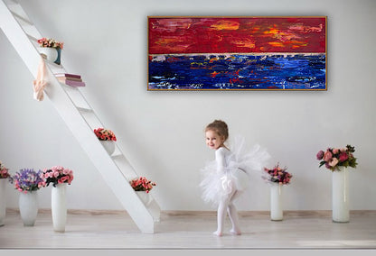 Abstract original Oil Painting On Canvas ‘Orange horizon’ 120cm X 50cm textured landscape